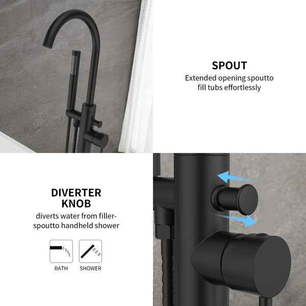 English Elm Freestanding Bathtub Faucet Floor Mount Matte Black Single Handle with Hand Shower High Flow Design Matt Black T3177P277530