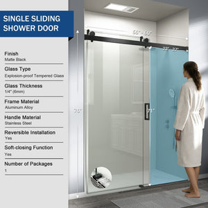 English Elm 56" Frameless Sliding Shower Door Tempered Glass Soft Close Matte Hardware Alcove Fit Matte Black W1920P385324