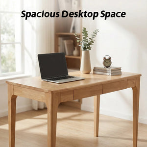 English Elm Solid Wood Mid-century Writing Desk with Two Drawers for Home Office or Bedroom W3204P445617