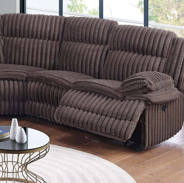 English Elm Chocolate Fur-Like Corduroy U-Shaped Sectional Sofa with Console Cup Holders and Hidden Storage Recline Chocolate 33 L x 28 W x 76 H B011S01738