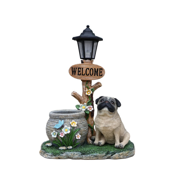 English Elm Schnauzer Solar Led Resin Planter Statue Outdoor Garden Accent for Patio Decor W5398P464252