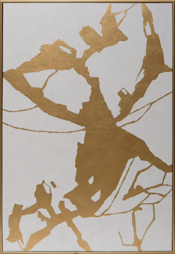 Sunpan Fractured Fix Wall Art - Hand-Painted Gold Textured Canvas with Stunning Movement & Unique Style