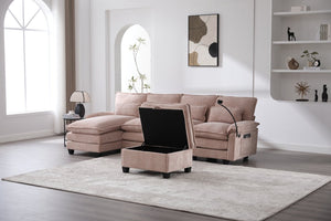 English Elm United We Win 106" U-Shaped Sectional Sofa - Comfy Chenille Cloud Couch With Usb Ports & Storage Ottoman W1568S00231-GIGA