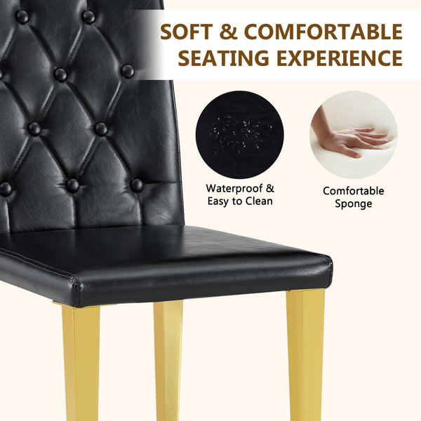 English Elm 4-piece Brown Suede Dining Chair Set with Tufted Back and Walnut Metal Legs Black+Gold W1151P361158