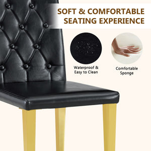 English Elm 4-piece Brown Suede Dining Chair Set with Tufted Back and Walnut Metal Legs Black+Gold W1151P361161
