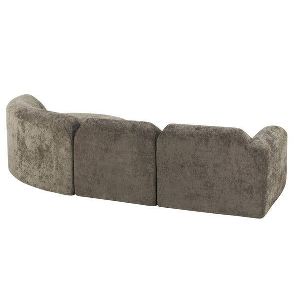 English Elm 111" Curved Sectional Sofa Set Plush Lamb Wool Upholstery Deep Seat Ottoman Lounge Dark Brown N767P371305D