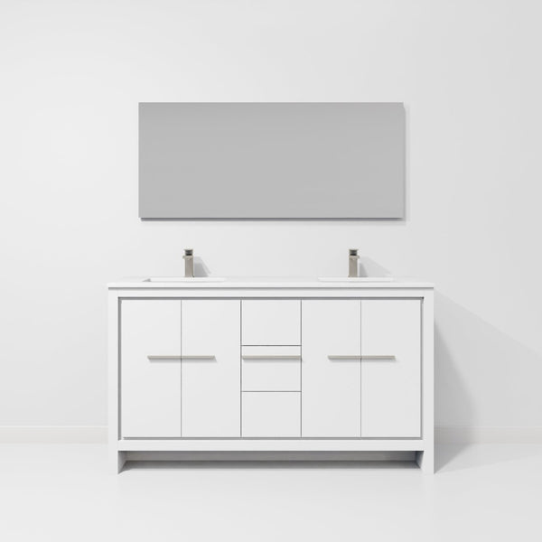 English Elm White Double Bath Vanity With Cultured Marble Top, Gun Metal Faucet & 55" Mirror - Elegant Storage Solution B2731S01739-GIGA