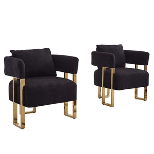 English Elm TS Teddy fleece modern decorative chair with gold legs — plush ergonomic side seating for living spaces (Black) W2311P190452