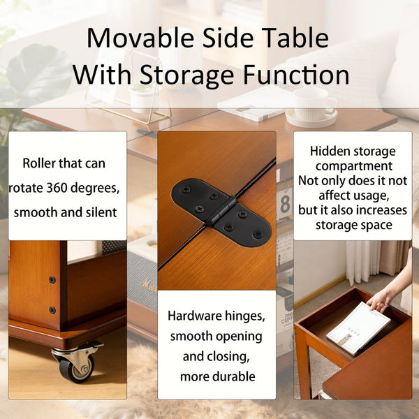 English Elm Bamboo Folding Side Table with Integrated Storage for Bedroom or Sofa Spaces W2641P454908