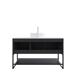 English Elm Tulio Freestanding 48 Inch Bathroom Vanity Matte Black Cabinet Vessel Sink Sintered Stone W2615S00219