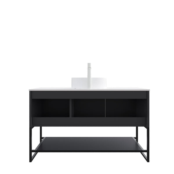 English Elm Tulio Freestanding 48 Inch Bathroom Vanity Matte Black Cabinet Vessel Sink Sintered Stone W2615S00219