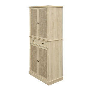 English Elm 4 Door Cabinet with 1 Drawer, Anti-Tip Kids Safe Storage, Metal Hinges, Adjustable Shelves, Compact Organizer (44.49x19.02x13.78 in) W68894703