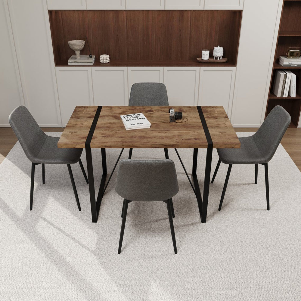 English Elm 55" Modern Industrial Mdf Dining Table & 4 Suede Chairs Set - Farmhouse Style With Metal Base W2189S00173
