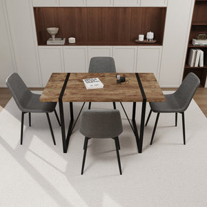 English Elm 55" Modern Industrial Mdf Dining Table & 4 Suede Chairs Set - Farmhouse Style With Metal Base W2189S00173