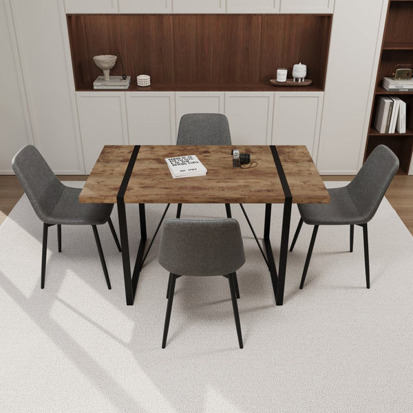 English Elm 55" Modern Industrial Mdf Dining Table & 4 Suede Chairs Set - Farmhouse Style With Metal Base W2189S00173