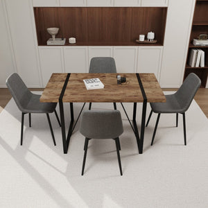 English Elm 55" Dark Wood Mdf Dining Table Set with Four Suede Chairs Matte Black Metal Base W2189S00937
