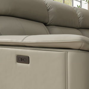 English Elm Oslo Dual Power Reclining Sofa In Mineral - Luxurious Leather Comfort With Built-In Charging Ports! B339P411573-GIGA