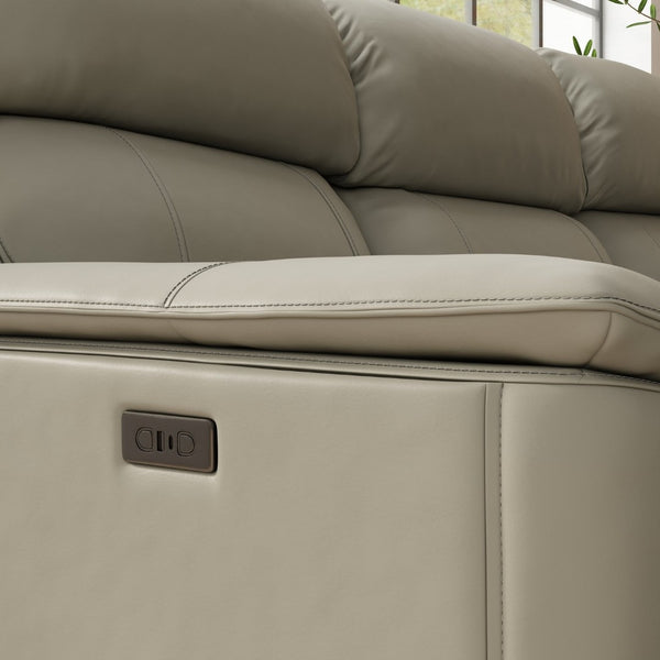 English Elm Oslo Dual Power Reclining Sofa In Mineral - Luxurious Leather Comfort With Built-In Charging Ports! B339P411573-GIGA