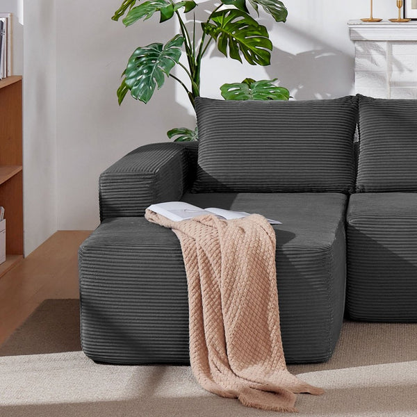 English Elm Cloud Oversized Corduroy Chaise Sectional with Deep Seat for Cozy Living Spaces W3975P391632