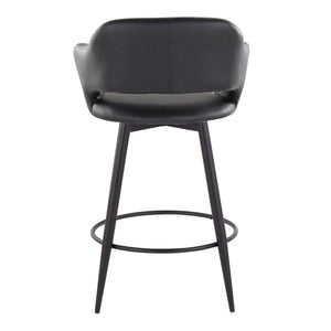English Elm Margarite 26" Counter Stool Set of 2 — Matte Black Faux Leather Swivel, Armrests, Round Footrest B202S00348