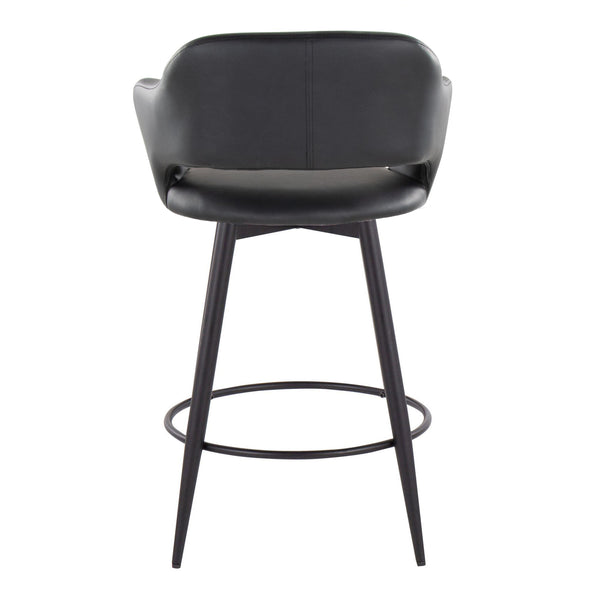 English Elm Margarite 26" Counter Stool Set of 2 — Matte Black Faux Leather Swivel, Armrests, Round Footrest B202S00348