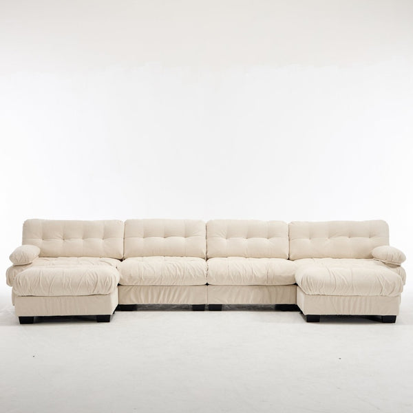 English Elm U Shaped Modular Cloud Sectional with Plush Flannelette Upholstery Deep Seat Living Room Sofa Beige W2120S00053