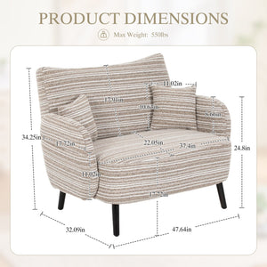 English Elm Modern tufted two-seater sofa with boucle upholstery, tapered legs, storage pockets, cozy compact design khaki W395P376587