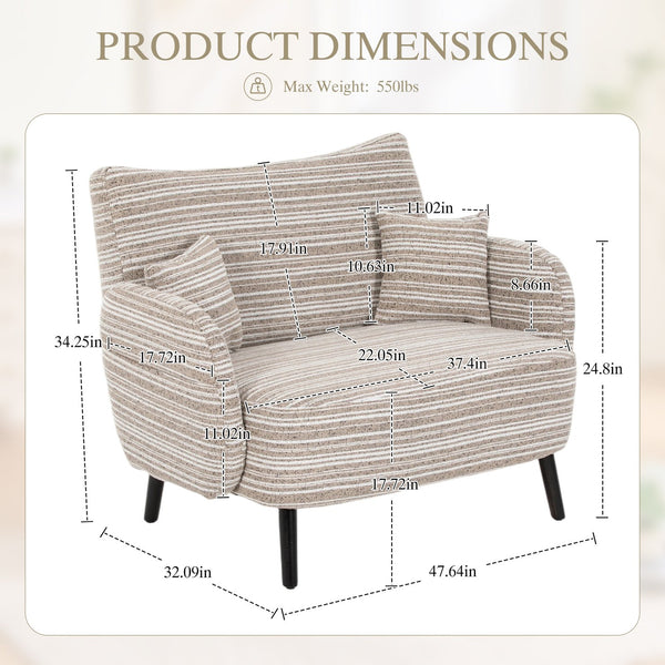 English Elm Modern tufted two-seater sofa with boucle upholstery, tapered legs, storage pockets, cozy compact design khaki W395P376587