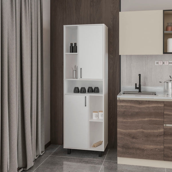 English Elm FM Buckeye Kitchen Pantry Cabinet with Open Shelves and Closed Storage, Space-Saving Modern Design White 43.71 L x 20.48 W x 9.45 H B128P301403