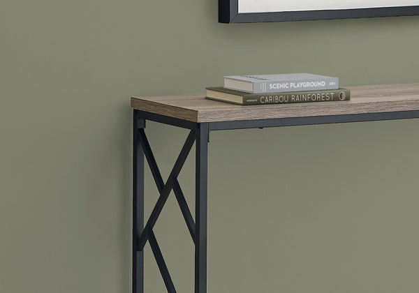 English Elm Accent Table Modern Entryway Console with Grey Laminate Top and Black Criss-Cross Metal Frame, 44" L taupe 47 L x 16 W x 6 H B2710P219327