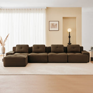 English Elm 153" Modern L-Shaped Modular Sectional Sofa - Cozy Corduroy Couch With Movable Ottoman & Tufted Design W714S01508