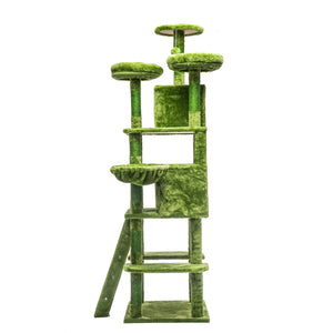 English Elm Large 7 Tier Plush Cat Tree with Dual Condos Hammock Sisal Posts for Multi Cat Homes Green W1578P447622