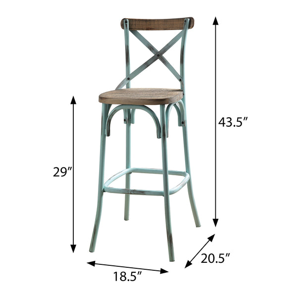 English Elm Antique Sky and Antique Oak Cross-Back Bar Stool with Wooden Seat, Metal Frame, Rustic Comfort B062P185687