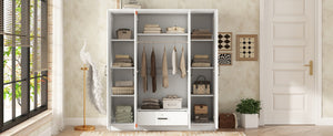 English Elm 4-door Mirrored Wardrobe White Mdf Armoire with Interior Shelves and Lockable Drawer LP006602AAK