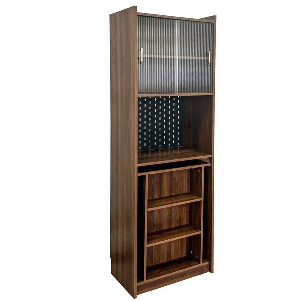 English Elm Folding Wall-Mount Desk with Shelves and Pegboard, Space-Saving Foldable Workstation for Small Rooms W331S00199