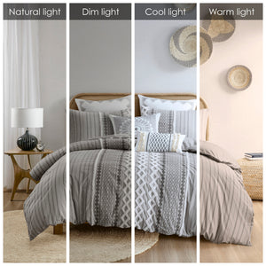 English Elm King/Cal King Imani Cotton Duvet Cover Set with Tufted Chenille Geometric Print, OEKO-TEX Certified Comfort and Style B03596476