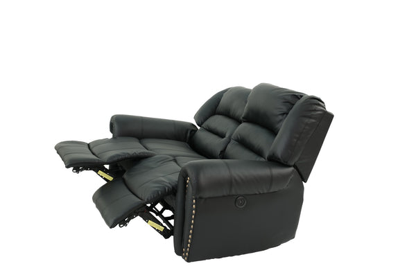English Elm Plush Power Reclining Loveseat Bonded Leather Nailhead Trim Usb Port Seating B011P467627