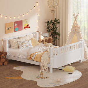 English Elm Queen Low Profile Pine Wood Kids Platform Bed with Guardrails and Rounded Safety Posts White W2593P409122