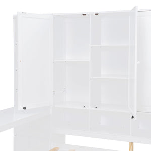 English Elm Full Size Wooden Daybed With Versatile Workspace, Three Storage Drawers, And Adjustable Shelves N820S00055K