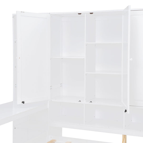 English Elm Full Size Wooden Daybed With Versatile Workspace, Three Storage Drawers, And Adjustable Shelves N820S00055K