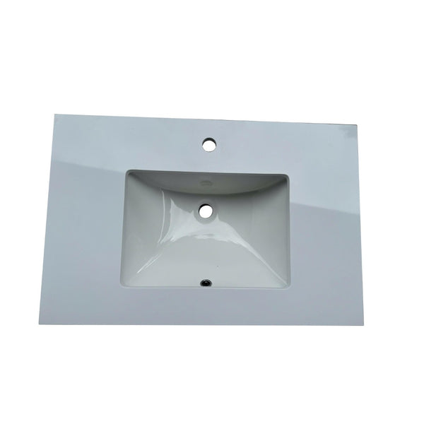 English Elm 30"w*19.69''d*25.59''h Floating Bathroom Vanity White Stone Top Ceramic Basin Cabinet T3785S00016
