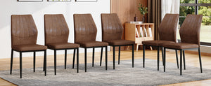 English Elm Set of 6 ergonomic dining chairs with shell-pattern back, 37" height, breathable tech fabric, sturdy metal legs and adjustable anti-slip feet for stable, comfortable seating during meals Brown+Black W1151P359594
