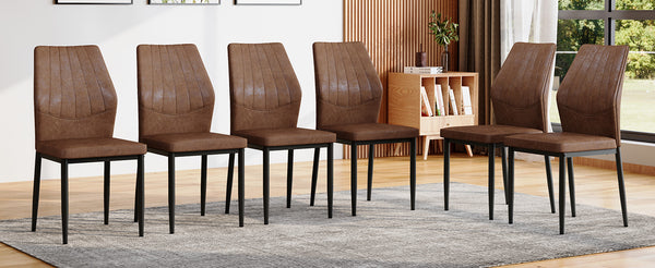 English Elm Set of 6 ergonomic dining chairs with shell-pattern back, 37" height, breathable tech fabric, sturdy metal legs and adjustable anti-slip feet for stable, comfortable seating during meals Brown+Black W1151P359594