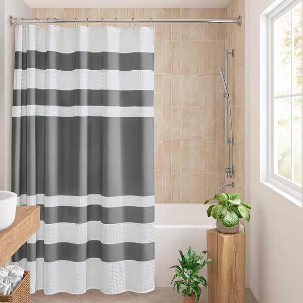 JLA Home Madison Park - Shower Madison Park Spa Waffle Curtain with 3M Scotchgard Water-Repellent Finish for Spa Elegance Charcoal MP70-8555