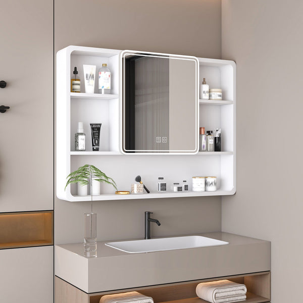 English Elm Aluminium Smart Medicine Cabinet Mirror 35x32 Inch with Defogger, Adjustable LED Lighting & Storage White W2700P269439