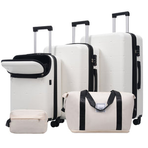 English Elm Luggage 5 Piece Hardside Abs Set with Front Access Carry on and Tsa Spinner Wheels White N732P391557K