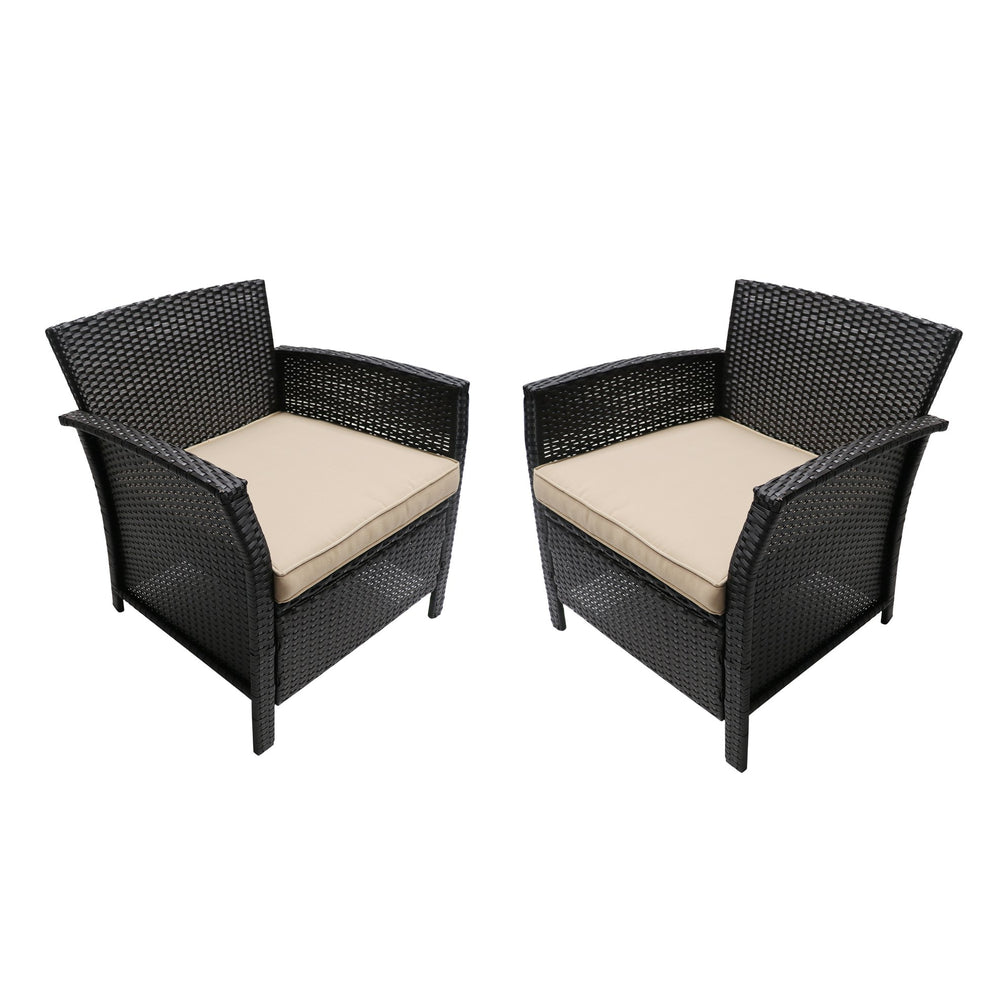 English Elm Christopher Knight Home® - ST LUCIA CHAIR Stylish PE Rattan Patio Seat with Iron Frame, Waterproof Fabric, Compact 28.25x25.5x17 Brown+Tan 54676.00BRN