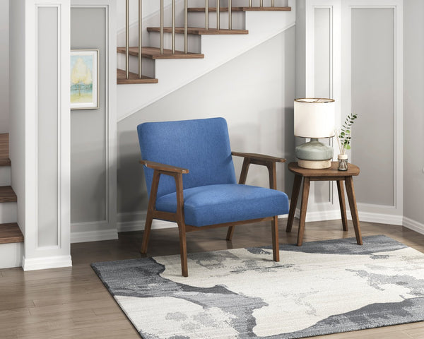 English Elm Modern Mid-Century Accent Chair Walnut Frame with Textured Linen Upholstery and Cushioned Seat Comfortfulness Blue 26.5 L x 23.5 W x 10 H B011P308029