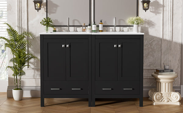 English Elm 48-Inch Modern Bathroom Vanity with Dual Ceramic Sinks, Ample Soft-Close Storage and Stylish Design Black N729P000009B