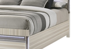 English Elm Leonor King Bed Wood Frame with Led Lighting Gray Vertical Panel Headboard Modern B009S02300